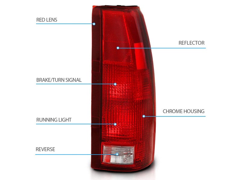 AmeriLite OE Replacement Halogen Tail Lights For Chevy GMC c1500 C/K C10 Silverado Sierra Tahoe Yukon Full-Size Blazer - Driver and Passenger Side, Vehicle Light Assembly, Red - Image 5